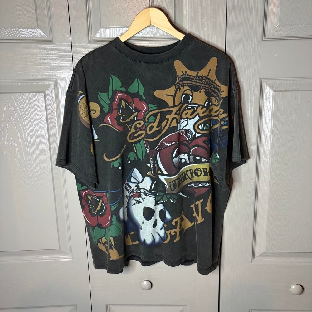 Ed Hardy x Chief Keef Glo Gang Unknown Shirt Mens XL Black Graphic Tee Rare